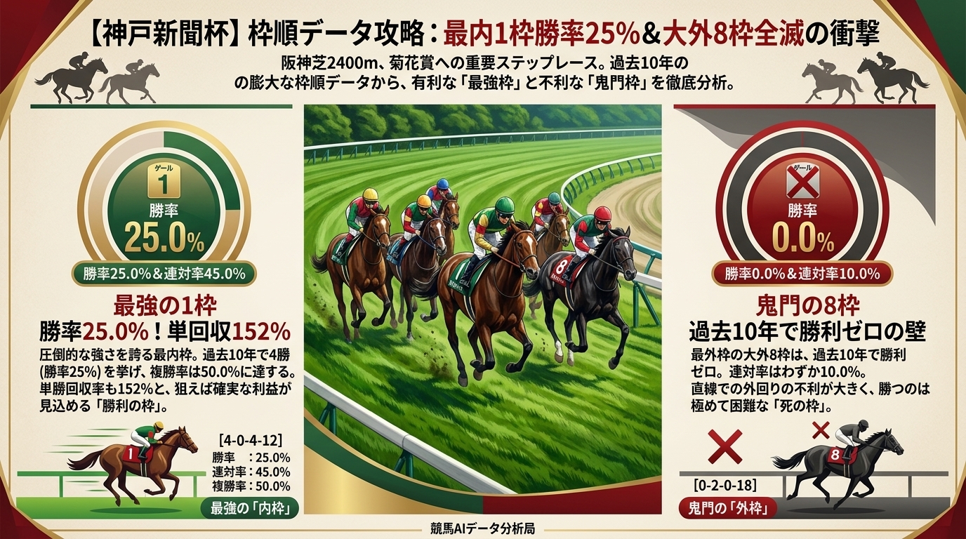 【神戸新聞杯2026】枠順別データ傾向分析！最内1枠勝率25%＆大外8枠全滅の衝撃